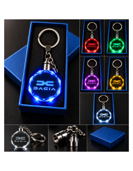Portachiavi Dacia Nuovo Logo LED Multicolore – Portachiavi Auto Luminoso Effetto Cristallo