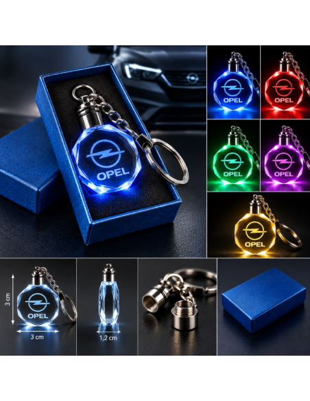 Portachiavi Opel LED Multicolore con Logo Luminoso – Portachiavi Auto Effetto Cristallo