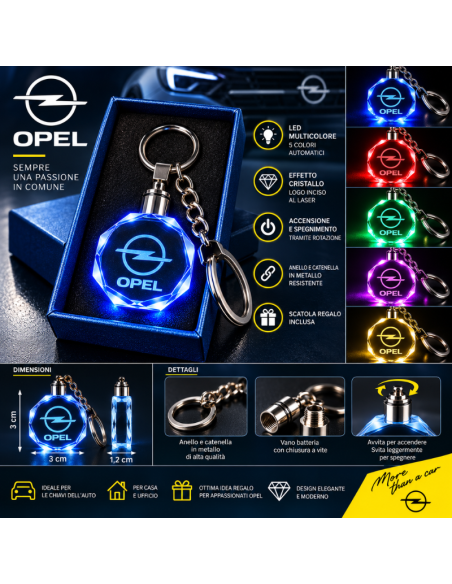 Portachiavi Opel LED Multicolore con Logo Luminoso – Portachiavi Auto Effetto Cristallo