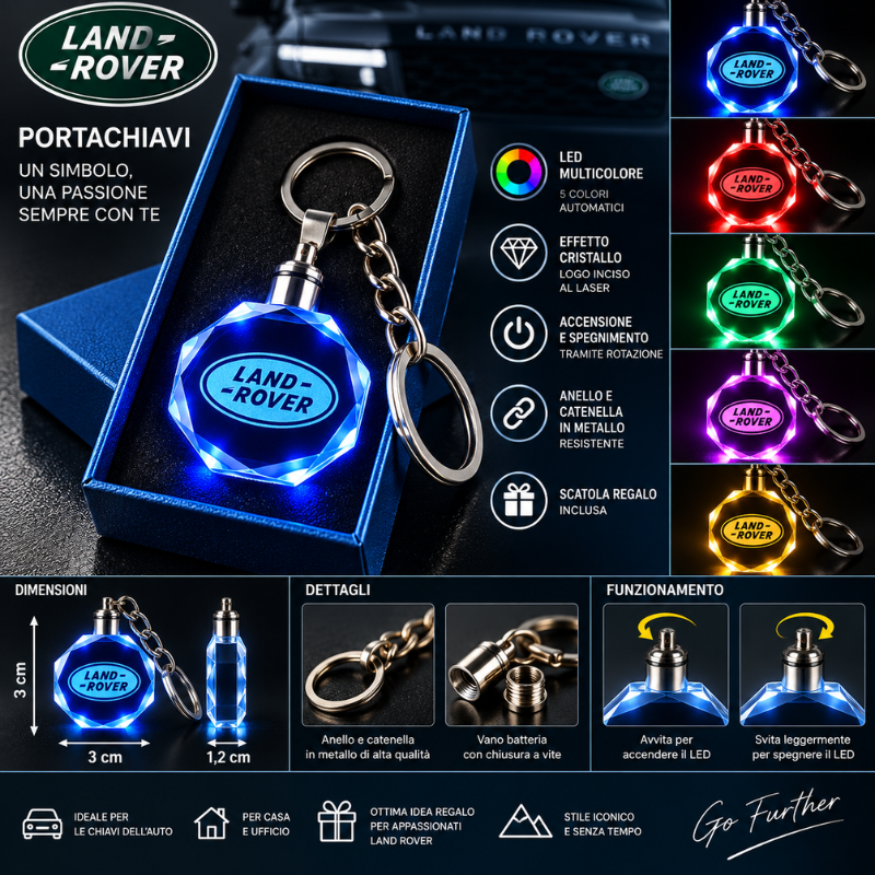Portachiavi Land Rover LED Multicolore con Logo...