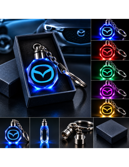 Portachiavi Mazda LED Multicolore con Logo Luminoso – Portachiavi Auto Effetto Cristallo