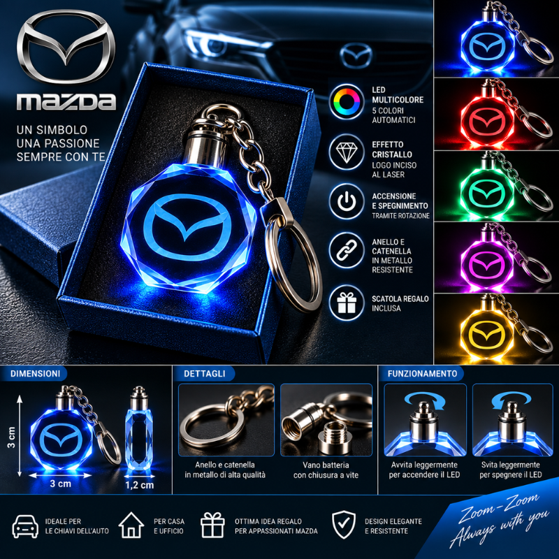 Portachiavi Mazda LED Multicolore con Logo...