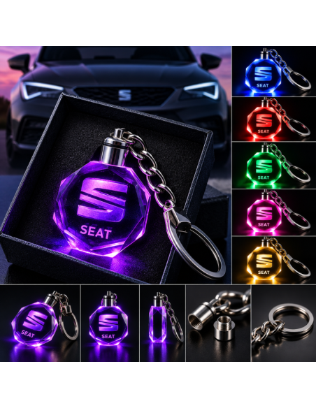 Portachiavi SEAT LED Multicolore con Logo Luminoso – Portachiavi Auto Effetto Cristallo