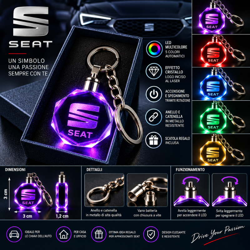Portachiavi SEAT LED Multicolore con Logo...