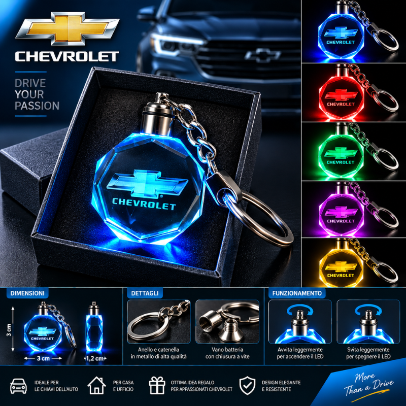 Portachiavi Chevrolet LED Multicolore con Logo...