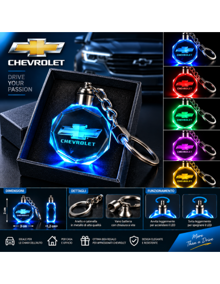 Portachiavi Chevrolet LED Multicolore con Logo Luminoso – Portachiavi Auto Effetto Cristallo