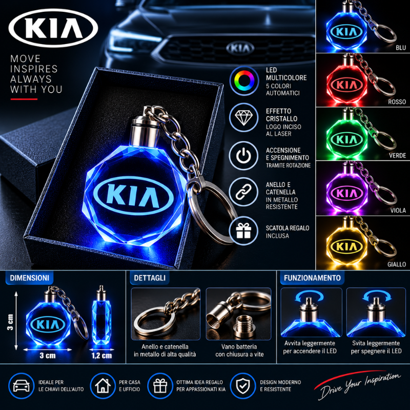 Portachiavi KIA LED Multicolore con Logo...