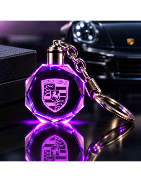 Portachiavi Porsche LED Multicolore con Logo Luminoso – Portachiavi Auto Effetto Cristallo