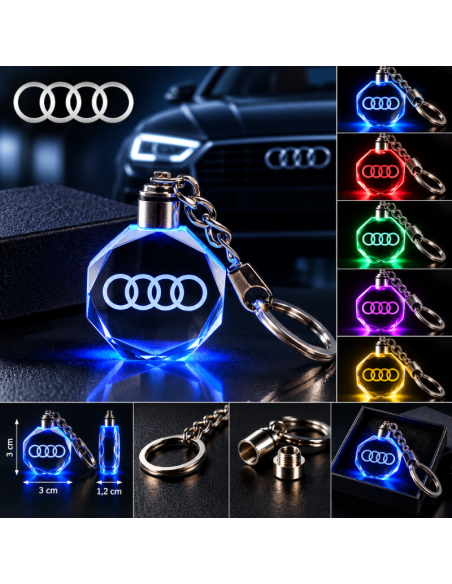 Portachiavi Audi LED Multicolore con Logo Luminoso – Portachiavi Auto Effetto Cristallo