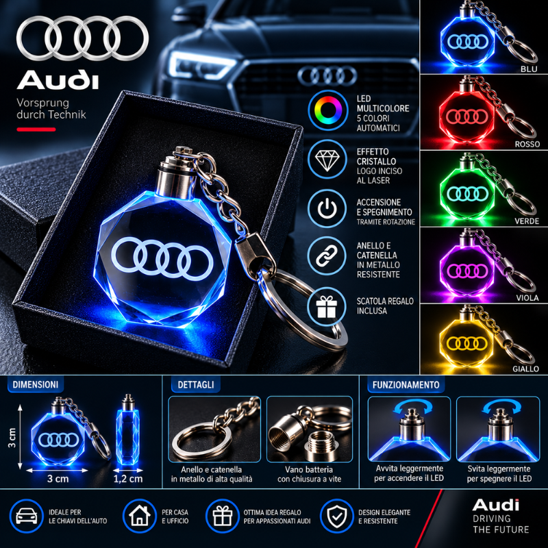 Portachiavi Audi LED Multicolore con Logo...