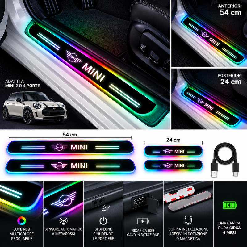 4 Battitacco LED MINI RGB Multicolore Senza...