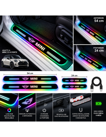 4 Battitacco LED MINI RGB Multicolore Senza Fili – Anteriori e Posteriori Ricaricabili USB