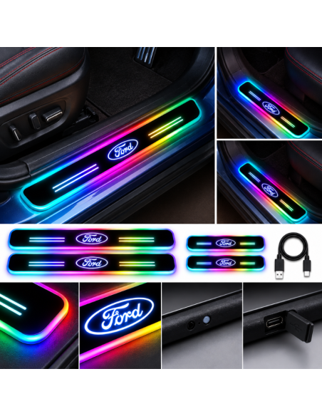 4 Battitacco LED Ford RGB Multicolore Senza Fili – Anteriori e Posteriori Ricaricabili USB