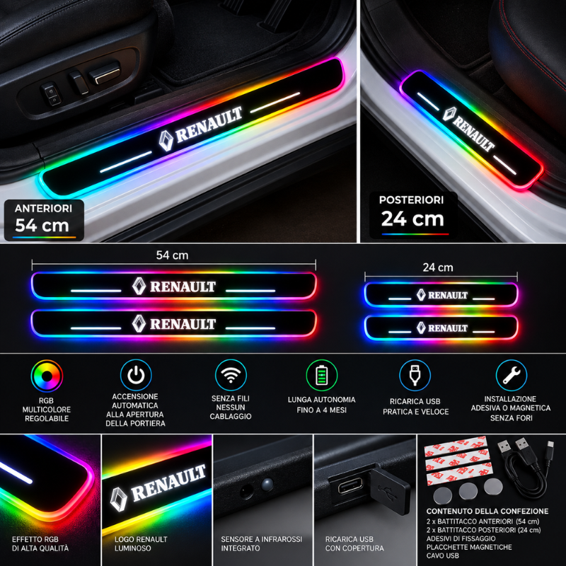 4 Battitacco LED Renault RGB Multicolore Senza...