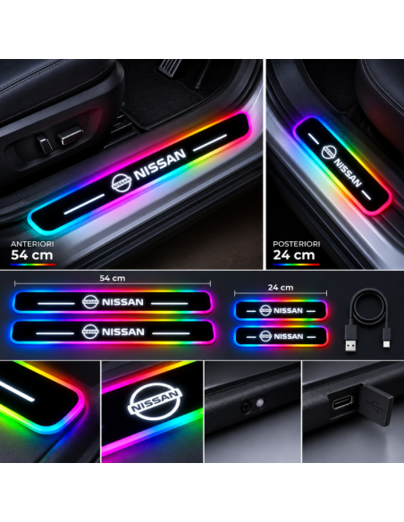 4 Battitacco LED Nissan RGB Multicolore Senza Fili – Anteriori e Posteriori Ricaricabili USB
