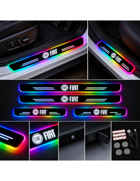 4 Battitacco LED Fiat RGB Multicolore Senza Fili – Anteriori e Posteriori Ricaricabili USB