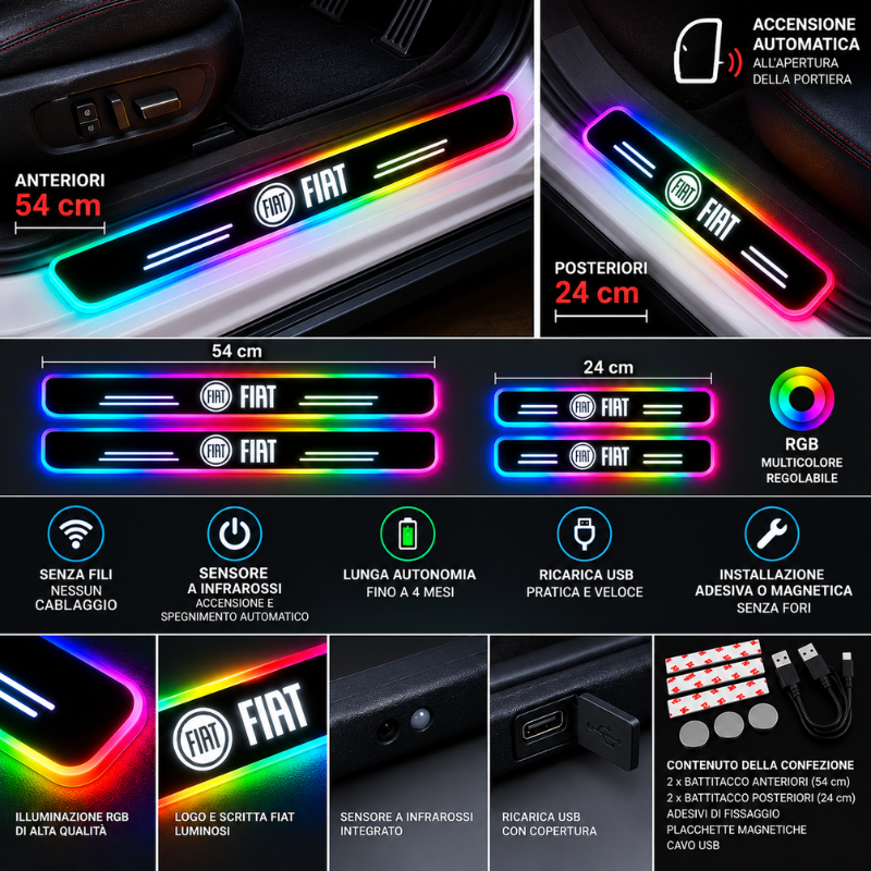 4 Battitacco LED Fiat RGB Multicolore Senza...