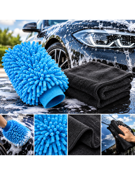 Kit Lavaggio Auto 2 Pezzi in Microfibra – Guanto Lavaggio + Panno Asciugatura Carrozzeria