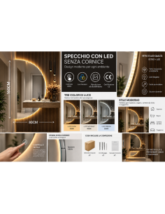 Specchio LED da Parete Senza Cornice 80x160 cm con Luce... 2