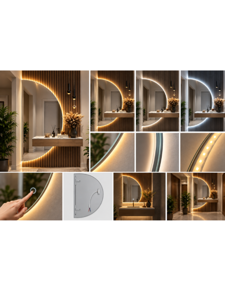 Specchio LED da Parete Senza Cornice 60x120 cm con Luce Tricolore e Controllo Touch – Specchio Moderno Design