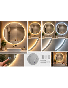 Specchio LED Rotondo da Parete 60 cm Senza Cornice con...