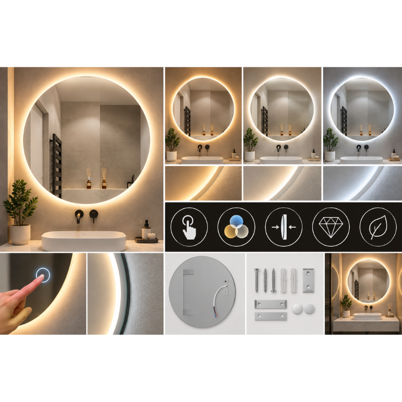 Specchio LED Rotondo da Parete 60 cm Senza...