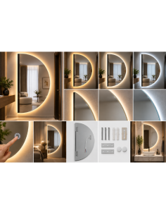 Specchio LED da Parete Semicircolare 50x70 cm Senza...