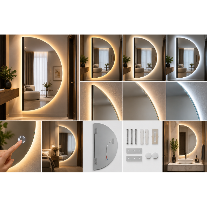 Specchio LED da Parete Semicircolare 50x70 cm...