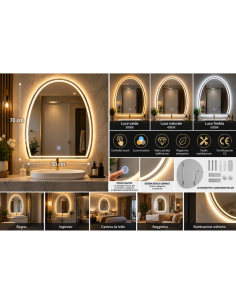 Specchio LED ad Arco 50x70 cm da Parete Senza Cornice con...