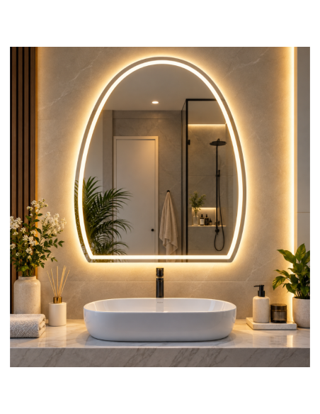 Specchio LED ad Arco 50x70 cm da Parete Senza Cornice con Luce Tricolore e Controllo Touch – Specchio Bagno Moderno