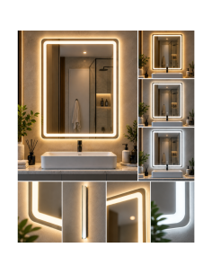 Specchio LED Rettangolare 50x70 cm da Parete Senza...