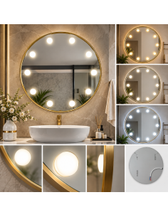 Specchio LED Rotondo 60x60 cm con Cornice Dorata, Luce...