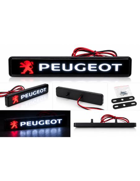 Logo Peugeot LED Bianco 16 cm per Griglia Anteriore Auto – Emblema Luminoso con Staffe di Fissaggio