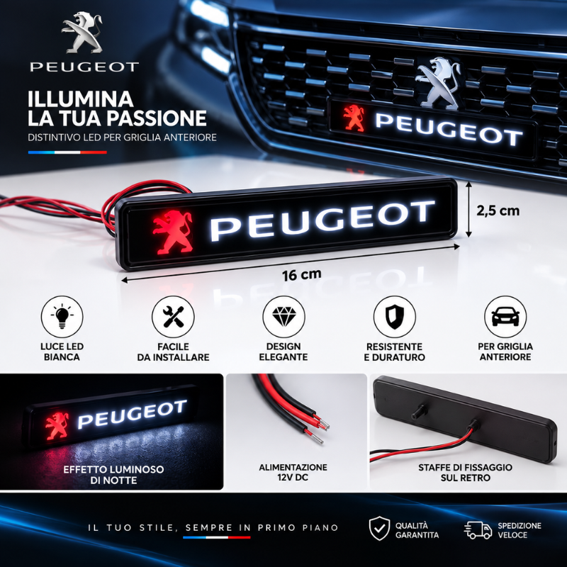Logo Peugeot LED Bianco 16 cm per Griglia...