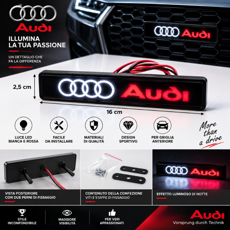 Logo Audi LED 16 cm per Griglia Auto – Emblema...