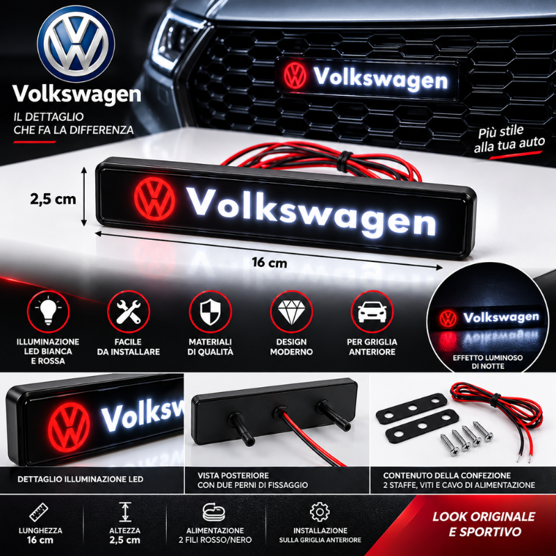 Logo Volkswagen LED 16 cm per Griglia Auto –...