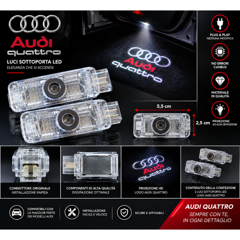2x Luci Sottoporta LED Audi Quattro con...