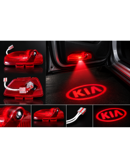 2x Luci Sottoporta LED Kia con Proiettore Logo Rosso – Luci Portiera Plug & Play 11x6 cm