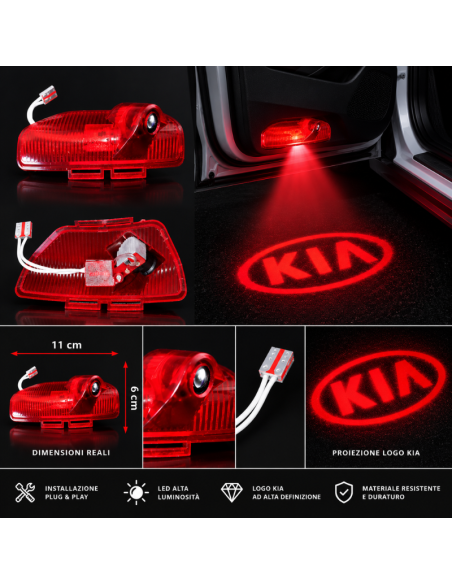 2x Luci Sottoporta LED Kia con Proiettore Logo Rosso – Luci Portiera Plug & Play 11x6 cm