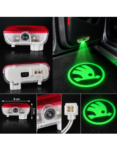 2x Luci Sottoporta LED Skoda con Proiettore Logo Verde –...