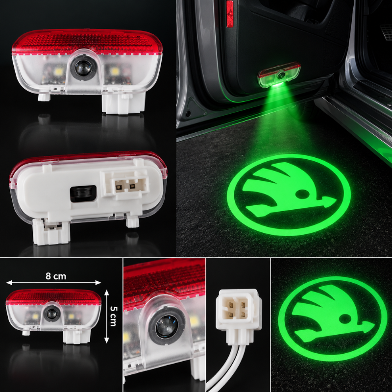 2x Luci Sottoporta LED Skoda con Proiettore...