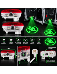 2x Luci Sottoporta LED Skoda con Proiettore Logo Verde –... 2