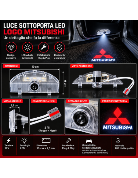 2x Luci Sottoporta LED Mitsubishi con Proiettore Logo – Luci Portiera Plug & Play 10x6 cm