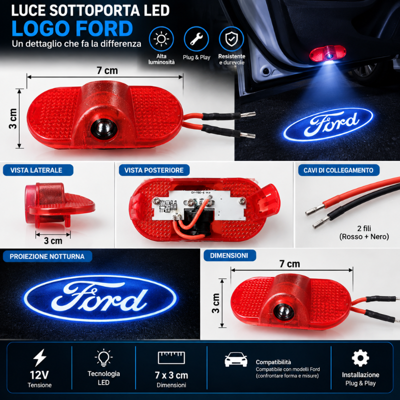 2x Luci Sottoporta LED Ford con Proiettore Logo...