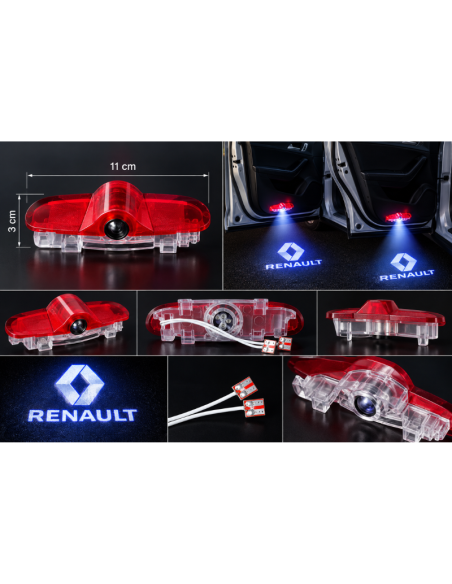 2x Luci Sottoporta LED Renault con Proiettore Logo – Luci Portiera Plug & Play 11x3 cm