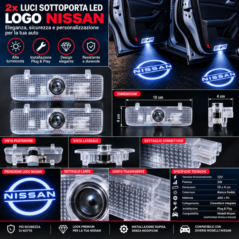 2x Luci Sottoporta LED Nissan con Proiettore...