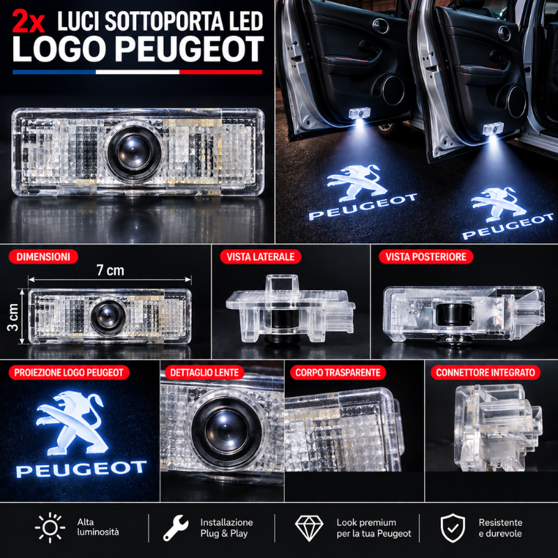 2x Luci Sottoporta LED Peugeot con Proiettore...