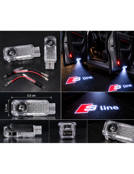 2x Luci Sottoporta LED Audi S Line con Proiettore Logo – Luci Portiera Plug & Play 5,5x2,5 cm