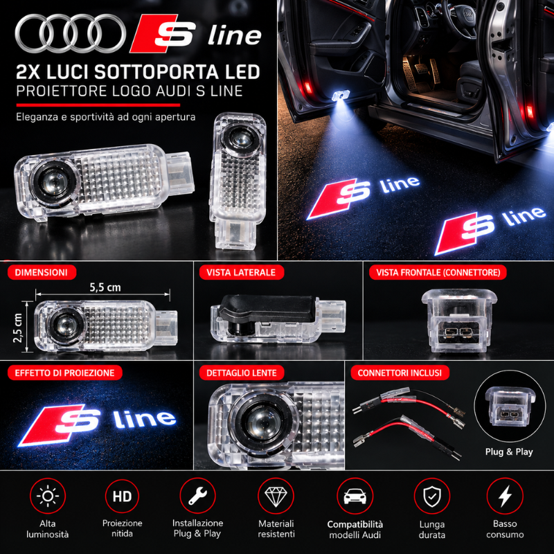 2x Luci Sottoporta LED Audi S Line con...