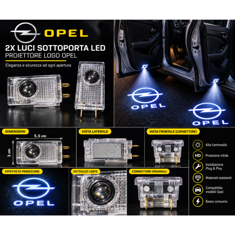 2x Luci Sottoporta LED Opel con Proiettore Logo...